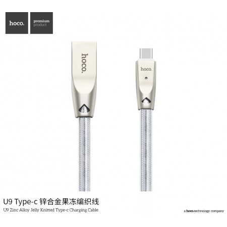 U9 Zinc Alloy Jelly Knitted Type-C Charging Cable - Silver